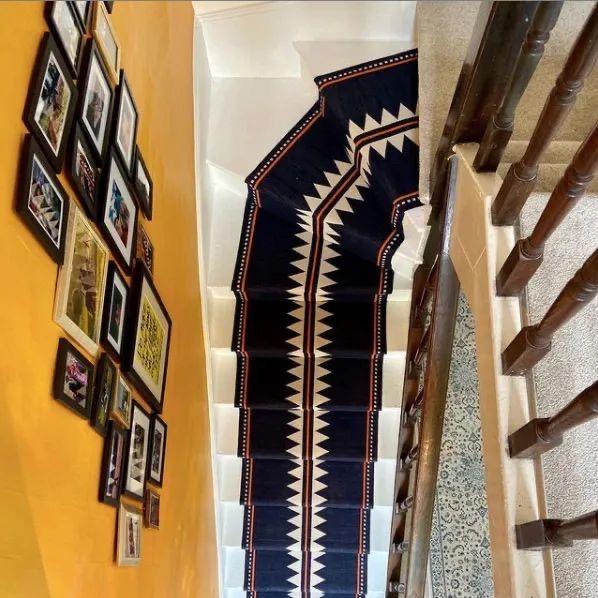 Southwestern Kilim Stair Runner | Black Wool Geometric Runner | Handmade Hallway Rug