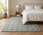blue and ivory Handwoven Wool Kilim Rug, large Kilim for bedroom, Rustic Boho Tribal Flatweave,