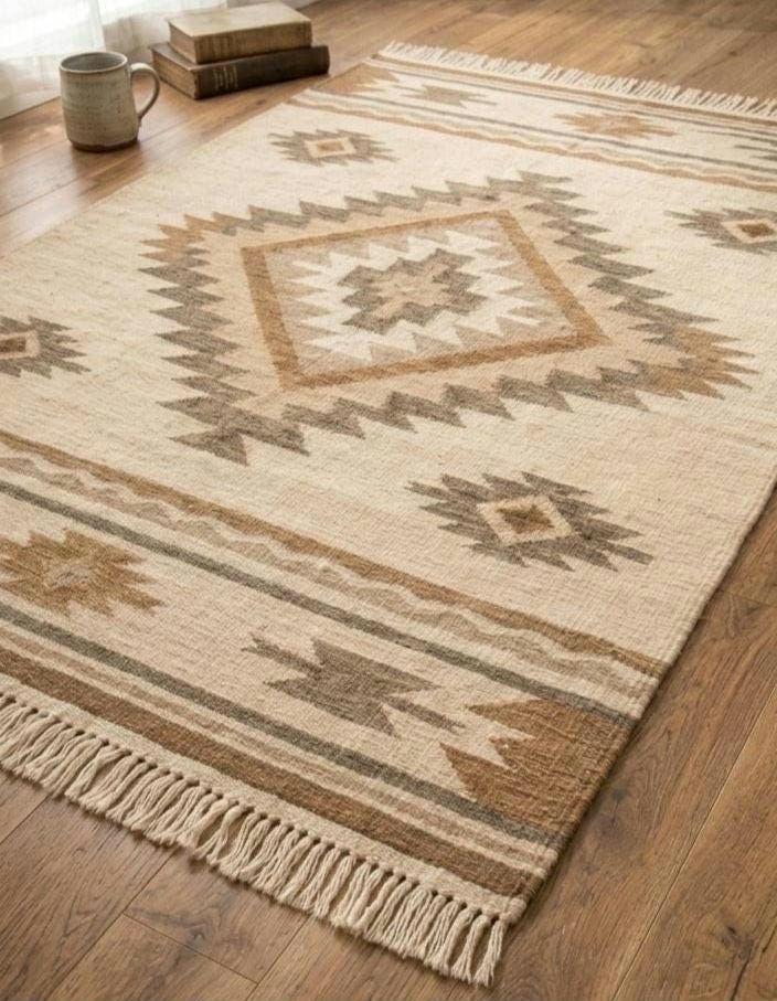 Beige Southwestern style Rug, 100% wool Navajo rug | 8x10ft, 10x14 rug, oversized grey southwestern rug, native American style  rug
