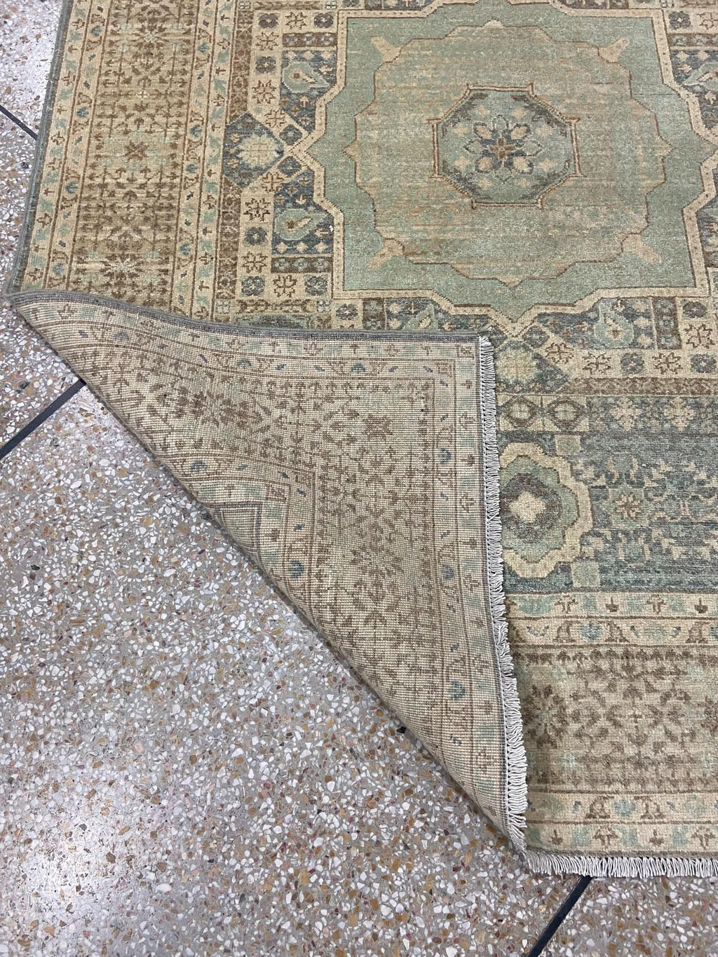 muted grey Oushak Rug 7x9ft – hand knotted Wool Rug,  – Vintage inspired grey  and green Area Rug – Traditional Floral Oushak Carpet