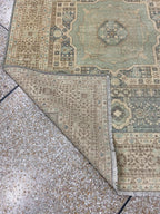 muted grey Oushak Rug 7x9ft – hand knotted Wool Rug,  – Vintage inspired grey  and green Area Rug – Traditional Floral Oushak Carpet