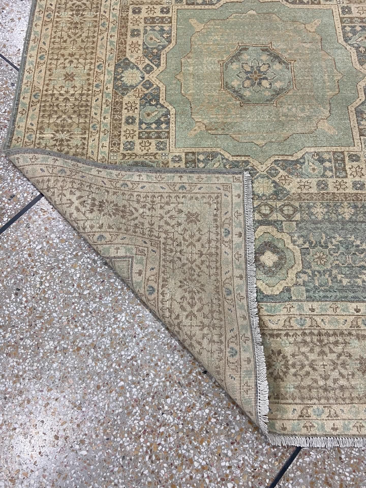 muted grey Oushak Rug 7x9ft – hand knotted Wool Rug,  – Vintage inspired grey  and green Area Rug – Traditional Floral Oushak Carpet