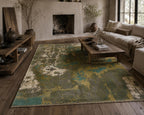 Abstract hand knotted modern wool rug,  green and yellow Modern Contemporary Statement area Rug