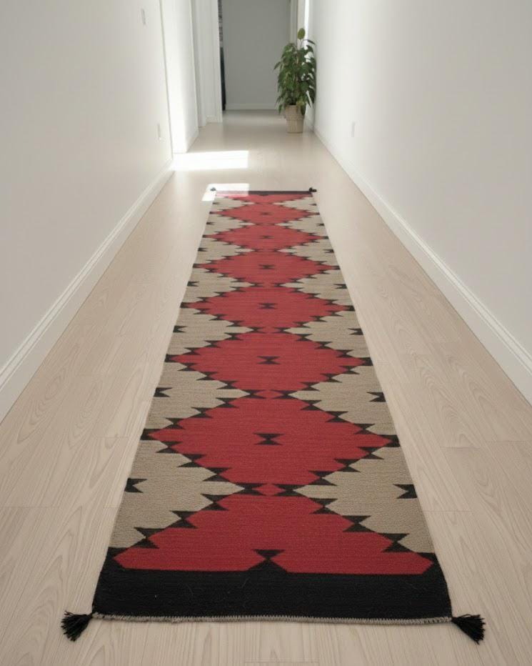 Red Southwestern   Long Hallway Runner, Boho Tribal Runner rug