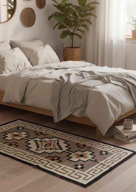 8x10 brown navajo rug, brown and beige woolen kilim, Southwestern Style Rug, 10x12ft native American rug, boho wall rug