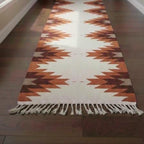 Brown Rust kilim Runner Rug | Handmade Staircase Rug| Tribal Kitchen Runner | Boho Corridor Rug | Wool Aztec Hallway Runner