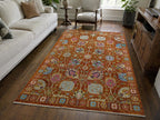 Traditional Hand Knotted Wool Rug, Rust Persian Style Area Rug, Floral Oriental Carpet, Luxury Handmade Home Decor Rug