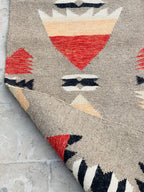 Beige and red  aztec wool  Rug, Southwestern Native American Style Rug-   wool are kilim, 8x10 grey rug,