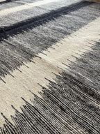 Handwoven Wool kilim: Black, Grey, and White Geometric kilim,