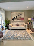 Hand Knotted blue oushak rug, Traditional turkish  Style rug, blue and ivory carpet,
