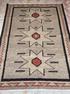 Beige and black Authentic Navajo style 100% wool Rug, custom size , Southwest Native American style Rug,