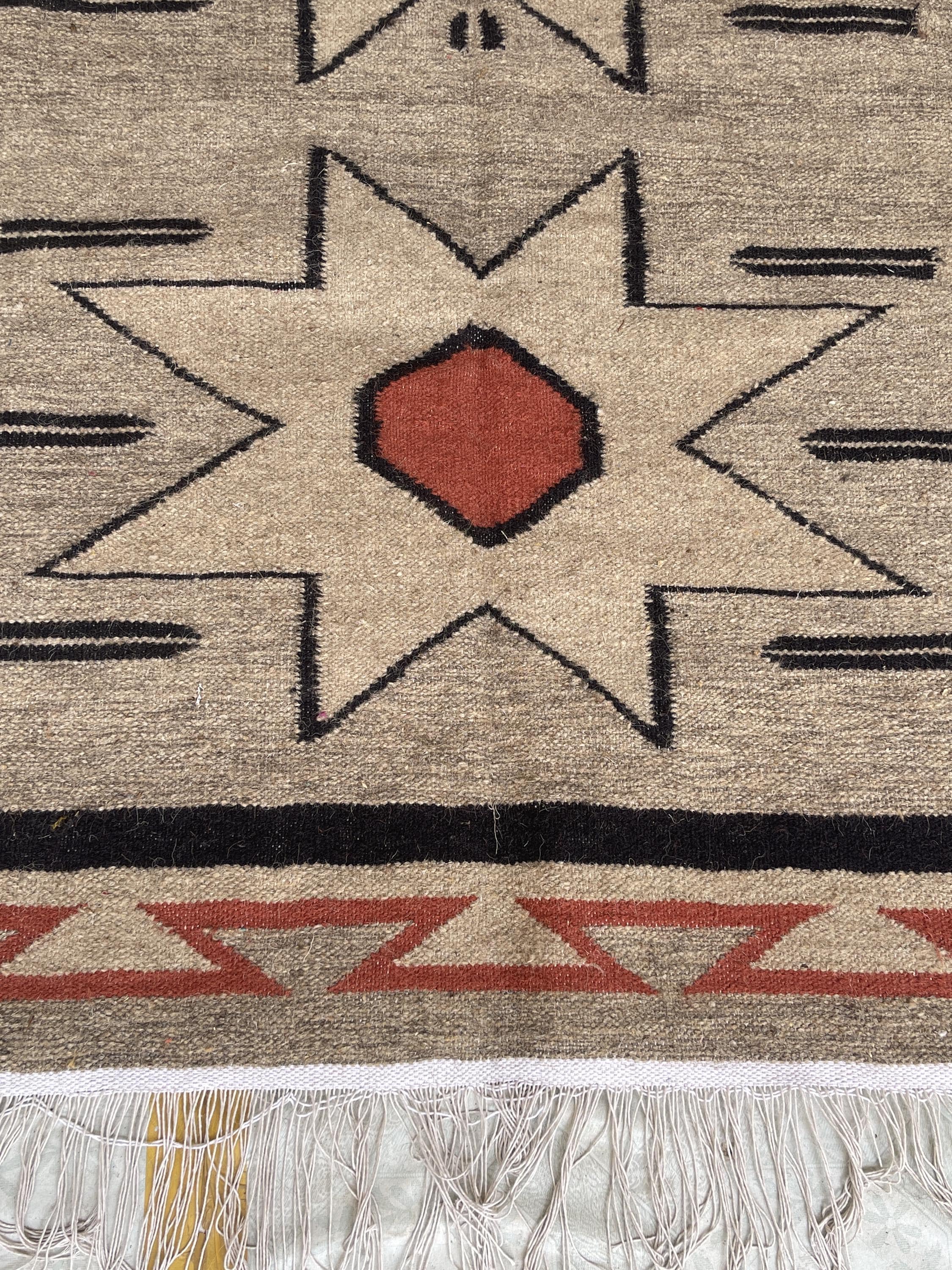 Beige and black Authentic Navajo style 100% wool Rug, custom size , Southwest Native American style Rug,
