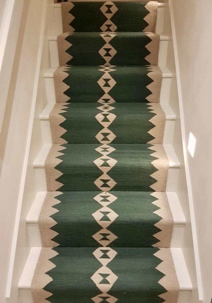 Custom Kilim Stair Runner | Handmade Wool Stair Carpet | Blue Geometric Runner Rug