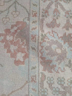 Vintage Pastel Oushak Rug 7x9ft – Handmade Turkish Style Wool Rug,  – Soft Sage, Blush & Ivory Area Rug – Traditional Floral Oushak Carpet