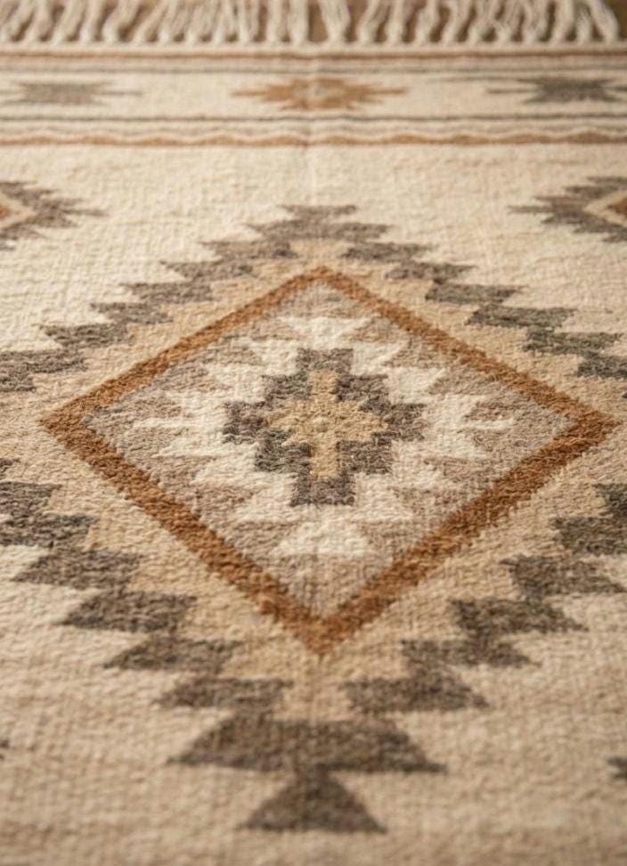 Beige Southwestern style Rug, 100% wool Navajo rug | 8x10ft, 10x14 rug, oversized grey southwestern rug, native American style  rug