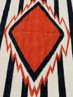 black white and orange  aztec wool  Rug - striped wool kilim,  100%wool rug , 8x10 black and cream rug,