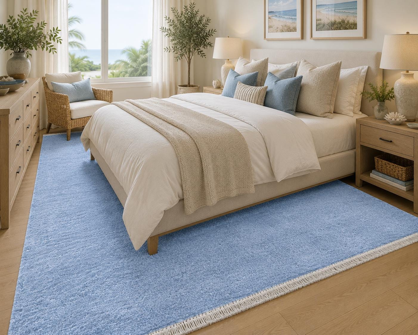 Blue Hand Knotted Wool Gabbeh Rug, light blue Area Rug, Persian style  Soft Carpet, high pile blue carpet