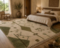 Sage green Hand-Knotted Wool Rug, Natural Sheep Wool Carpet, Medium Pile Rug, 8x10 Custom Rug, green and ivory Contemporary Bedroom Rug