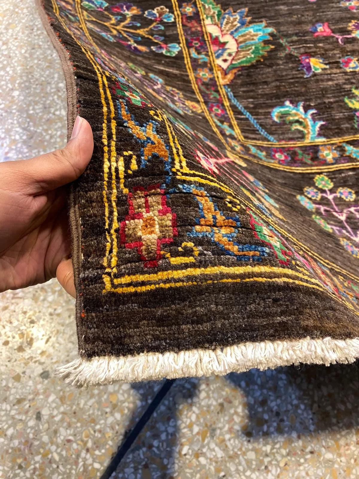Hand-Knotted Ziegler Chobi Wool Rug – Traditional Floral Bordered Design, Brown/Cognac, Black & Cream (8x12ft)