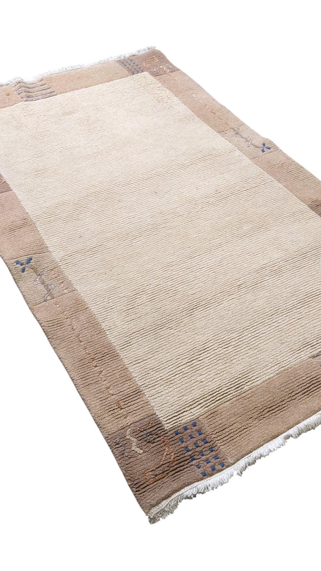 Hand-Knotted Gabbeh Wool Rug – Persian Tribal Thick Pile Rug, Beige & Brown/Cognac