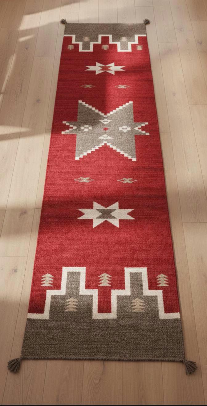Red kitchen rug, Native American Runner Rug 3x12 ft | Tribal Geometric Flatweave Hallway Runner, wool staircase runner