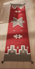 Red kitchen rug, Native American Runner Rug 3x12 ft | Tribal Geometric Flatweave Hallway Runner, wool staircase runner