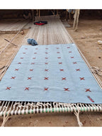 Blue and Burgundy  Handwoven Wool Kilim Rug, blue Kilim for bedroom, Rustic Boho Tribal Flatweave,