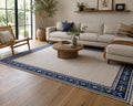Beige and blue  Handwoven Wool Kilim Rug, blue bordered Kilim for bedroom, Rustic Boho Tribal Flatweave,