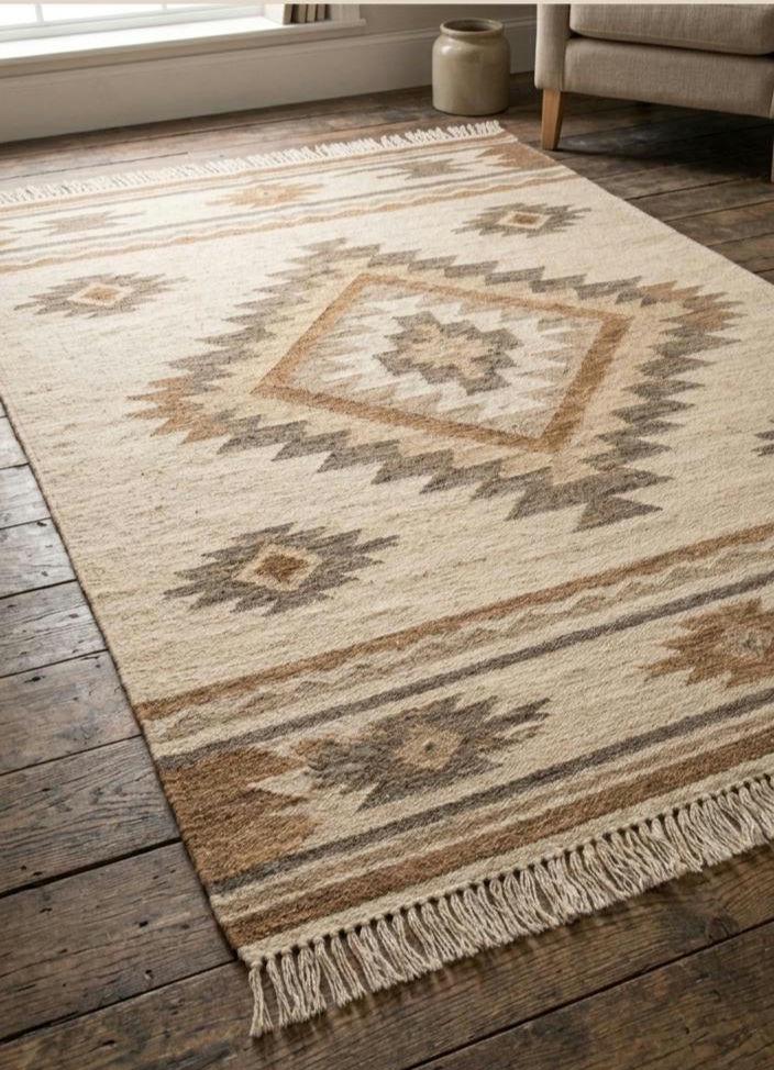 Beige Southwestern style Rug, 100% wool Navajo rug | 8x10ft, 10x14 rug, oversized grey southwestern rug, native American style  rug