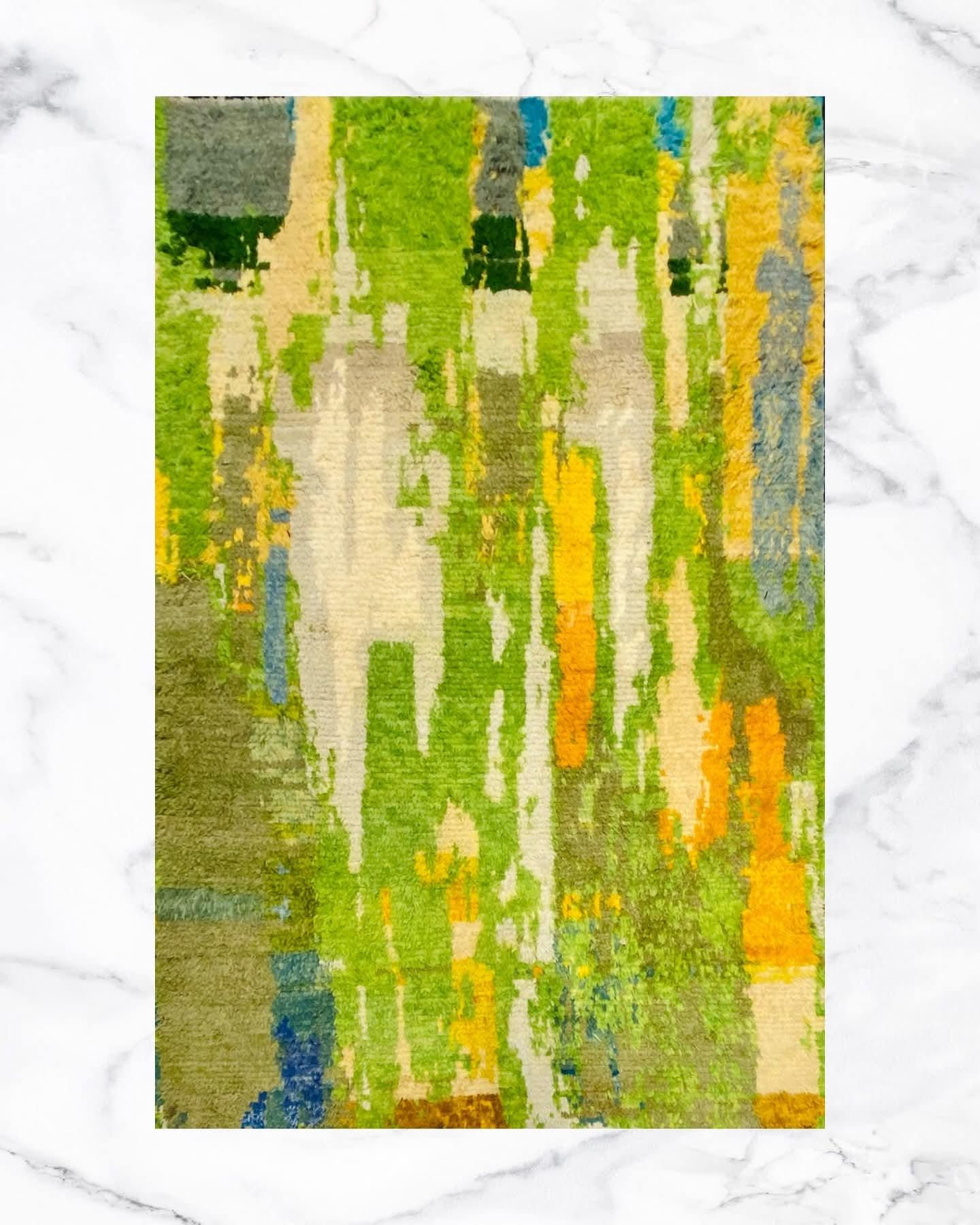 Lime green Abstract hand knotted modern wool rug,  Modern Contemporary Statement Rug