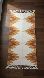 Southwestern Geometric Wool Hallway Runner | Handwoven Tribal Pattern Rug | Boho Entryway Wool Runner | Aztec Kilim Corridor Farmhouse Rug