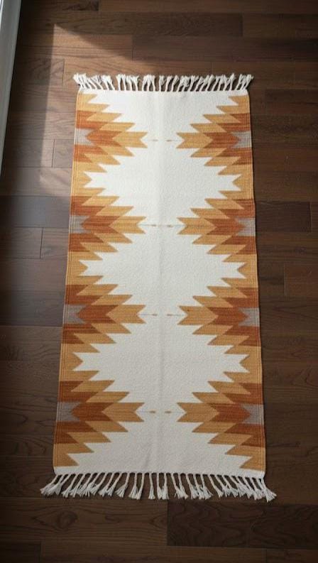 Southwestern Geometric Wool Hallway Runner | Handwoven Tribal Pattern Rug | Boho Entryway Wool Runner | Aztec Kilim Corridor Farmhouse Rug