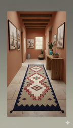 3x18 Handmade Blue Grey Navajo Runner|Handwoven Southwestern Hallway Runner|Handcrafted Wool Stair Runner |All Sizes Custom Kilim Runner Rug