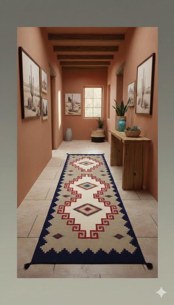 3x18 Handmade Blue Grey Navajo Runner|Handwoven Southwestern Hallway Runner|Handcrafted Wool Stair Runner |All Sizes Custom Kilim Runner Rug
