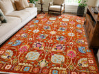 Traditional Hand Knotted Wool Rug, Rust Persian Style Area Rug, Floral Oriental Carpet, Luxury Handmade Home Decor Rug
