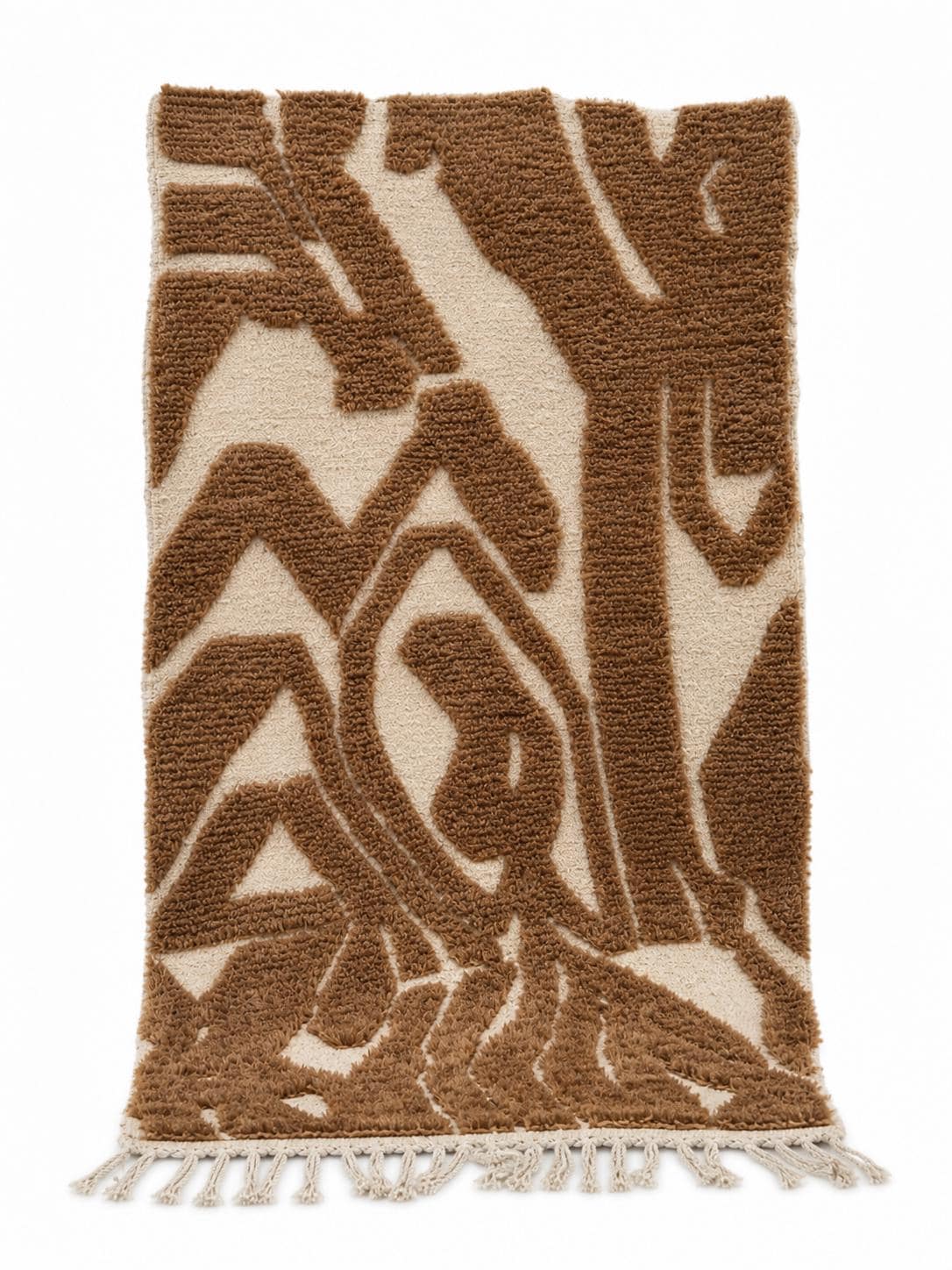 Modern Geometric Wool Rug, Hand Knotted High Low Pile Rug, Brown Ivory Area Rug, Contemporary Abstract Rug, Living Room Rug