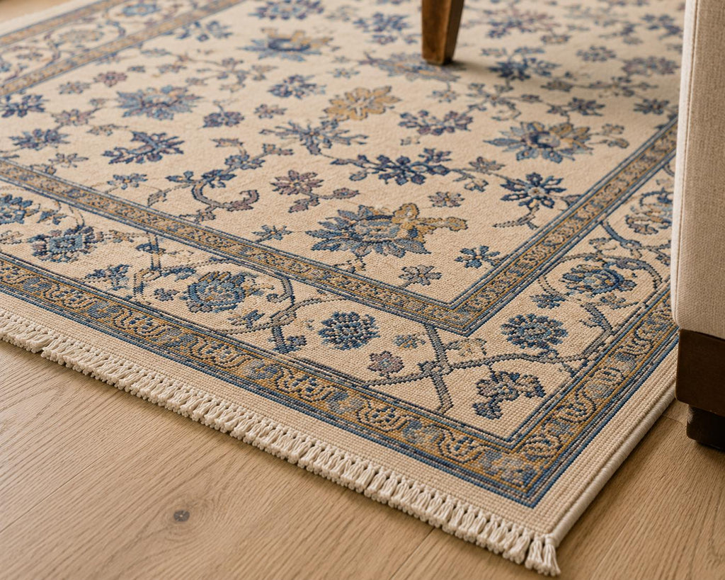 Hand Knotted blue oushak rug, Traditional turkish  Style rug, blue and ivory carpet,