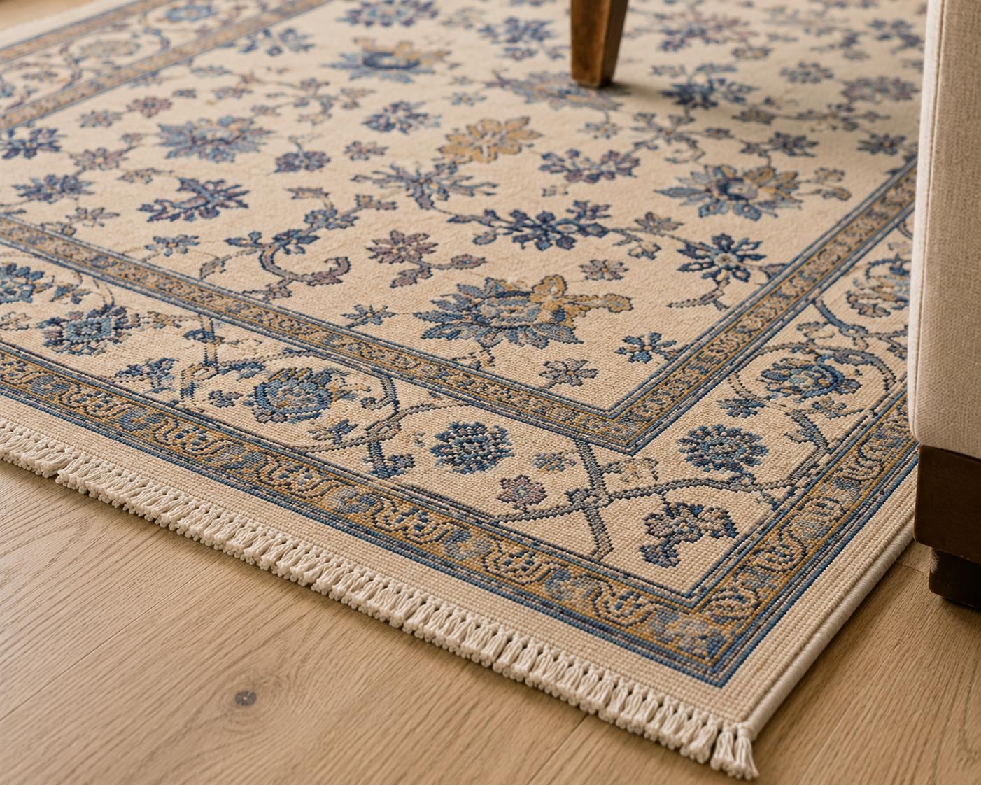 Hand Knotted blue oushak rug, Traditional turkish  Style rug, blue and ivory carpet,