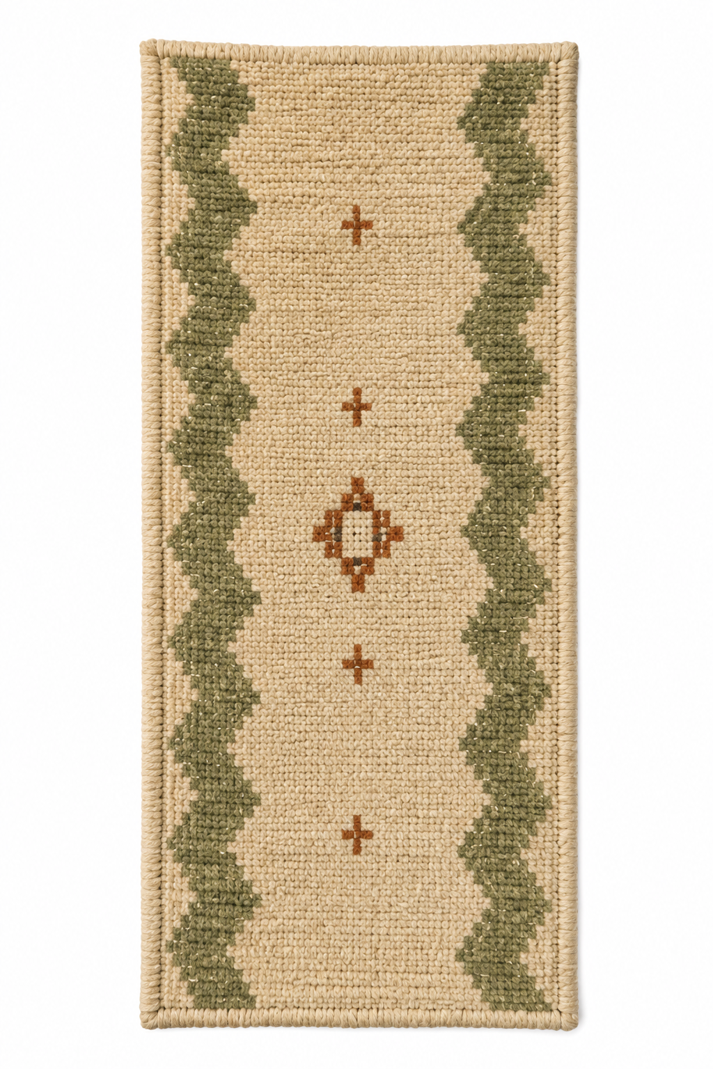 Cream & Sage Green Chevron Kilim Runner