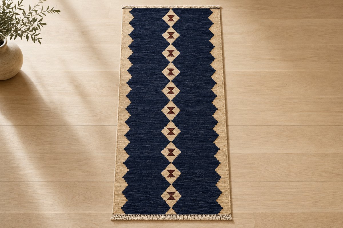 Dusty Blue & Tan Chevron Kilim Runner