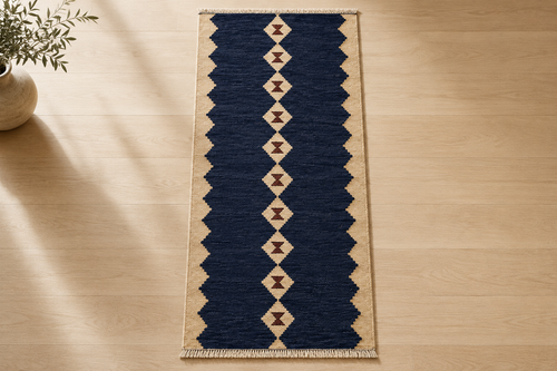 Dusty Blue & Tan Chevron Kilim Runner