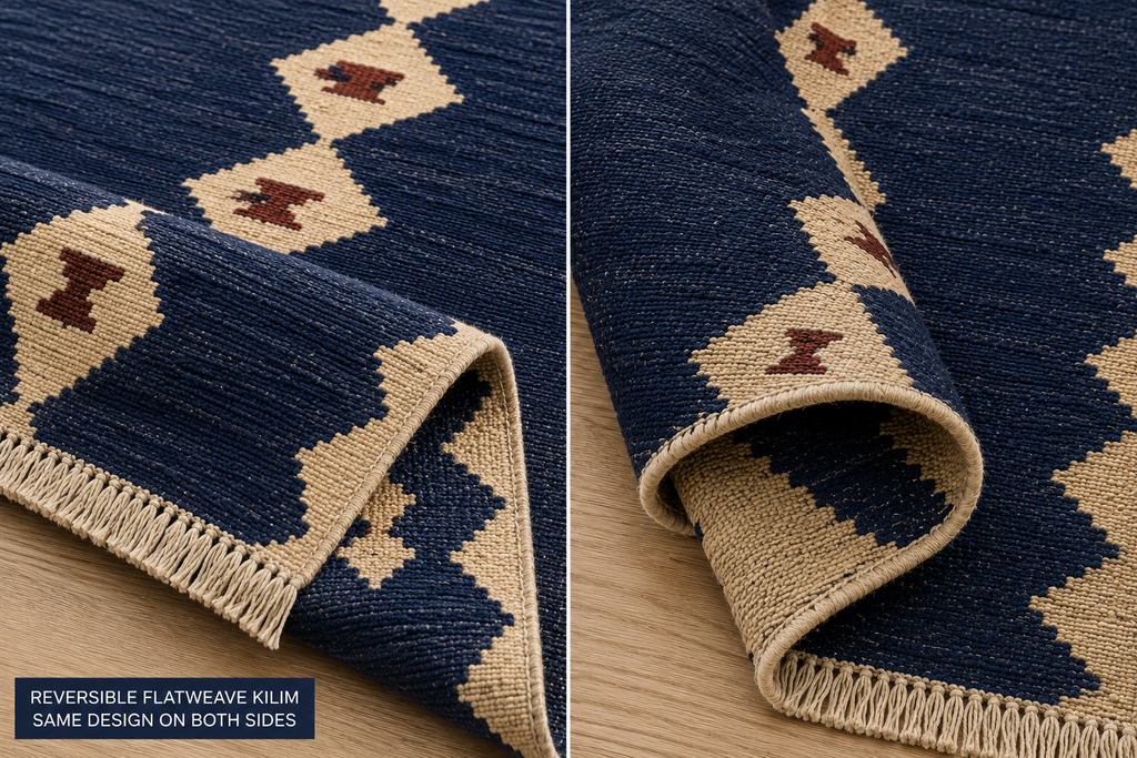 Dusty Blue & Tan Chevron Kilim Runner