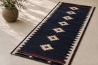 Hand-Loomed Wool Kilim Stair Runner – Southwestern Geometric, navy blue runner