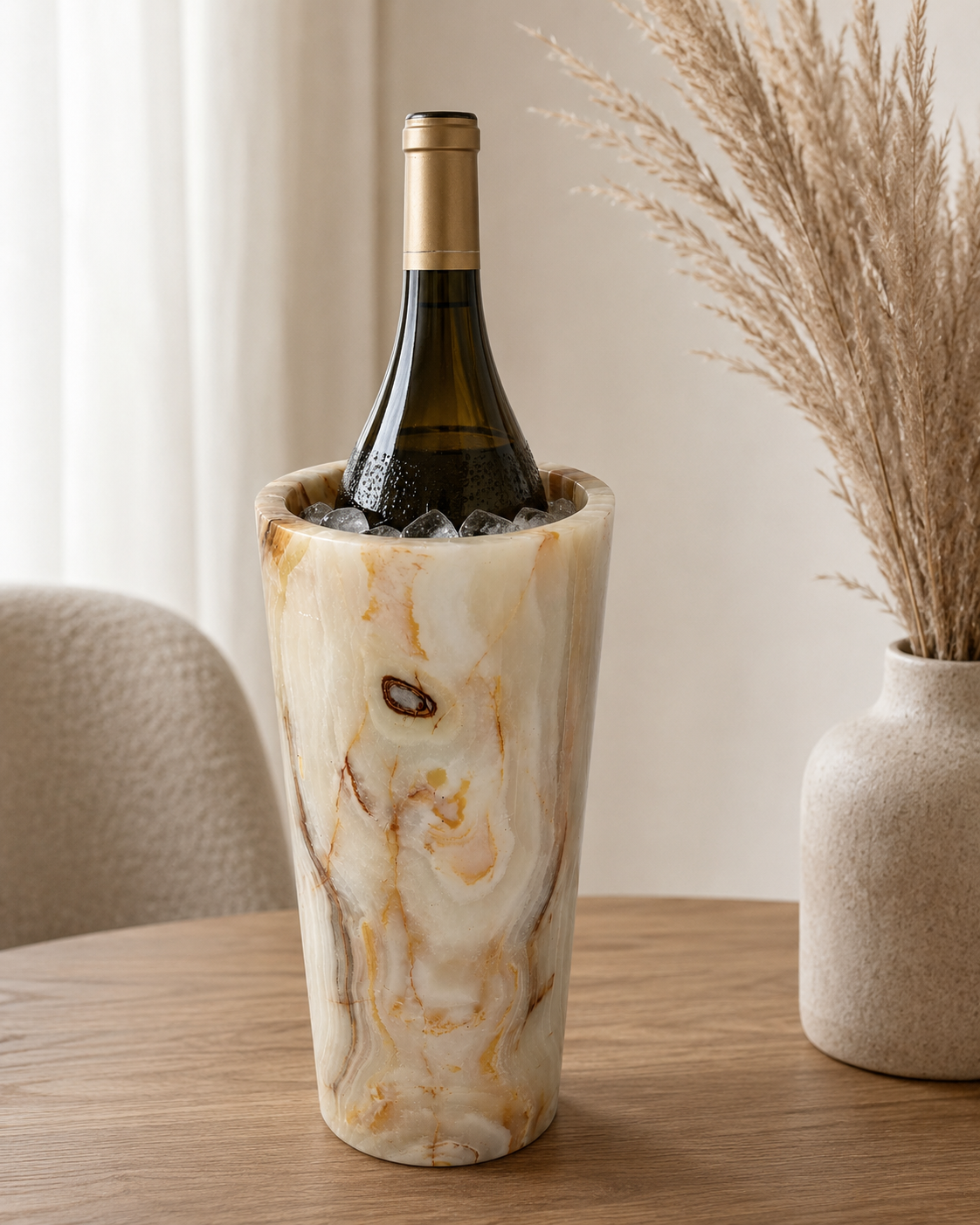 Hand-carved honey onyx wine and beverage chiller – view 2