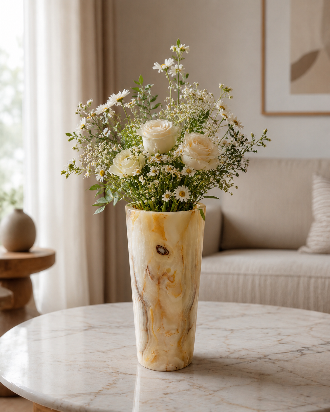 Hand-carved honey onyx vase with warm golden veining – view 2