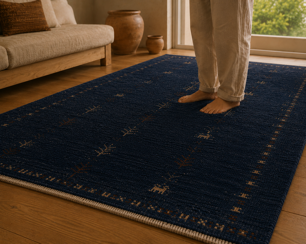 Hand Knotted blue Gabbeh Wool Rug – Traditional & Modern Area Rug