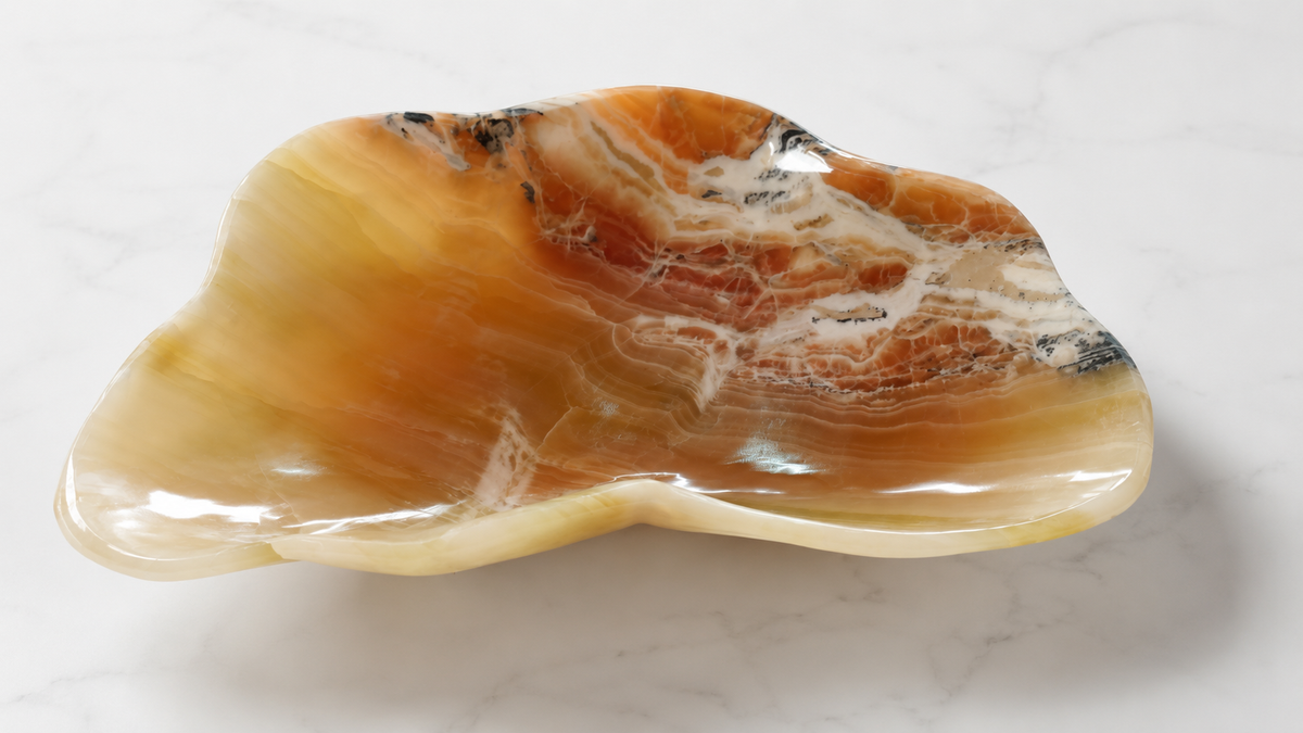 Hand-carved freeform honey onyx bowl with amber banding – view 5