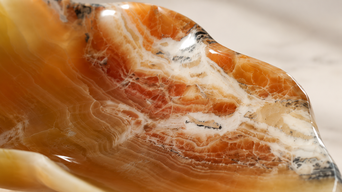 Hand-carved freeform honey onyx bowl with amber banding – view 2