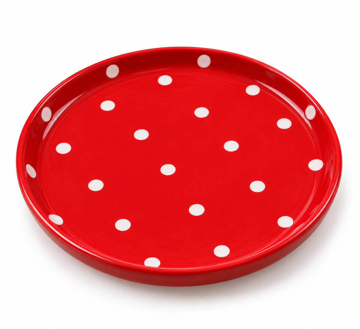 Polka Dot Dinner Plate — Red & White Ceramic