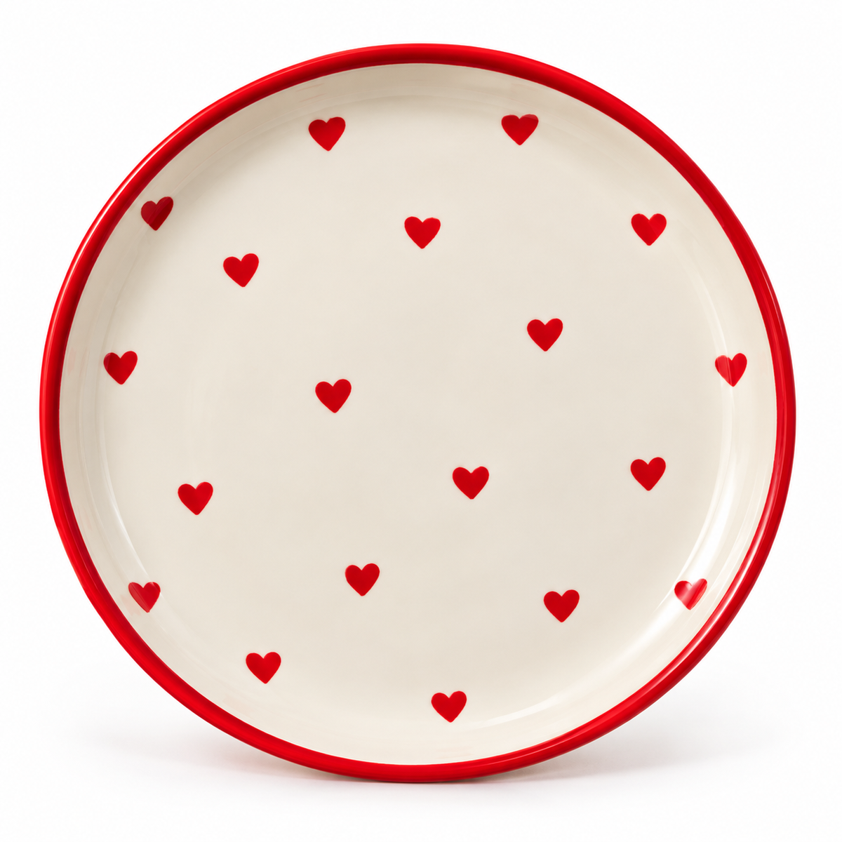 Heart Dinner Plate — Red Hearts on Cream Ceramic